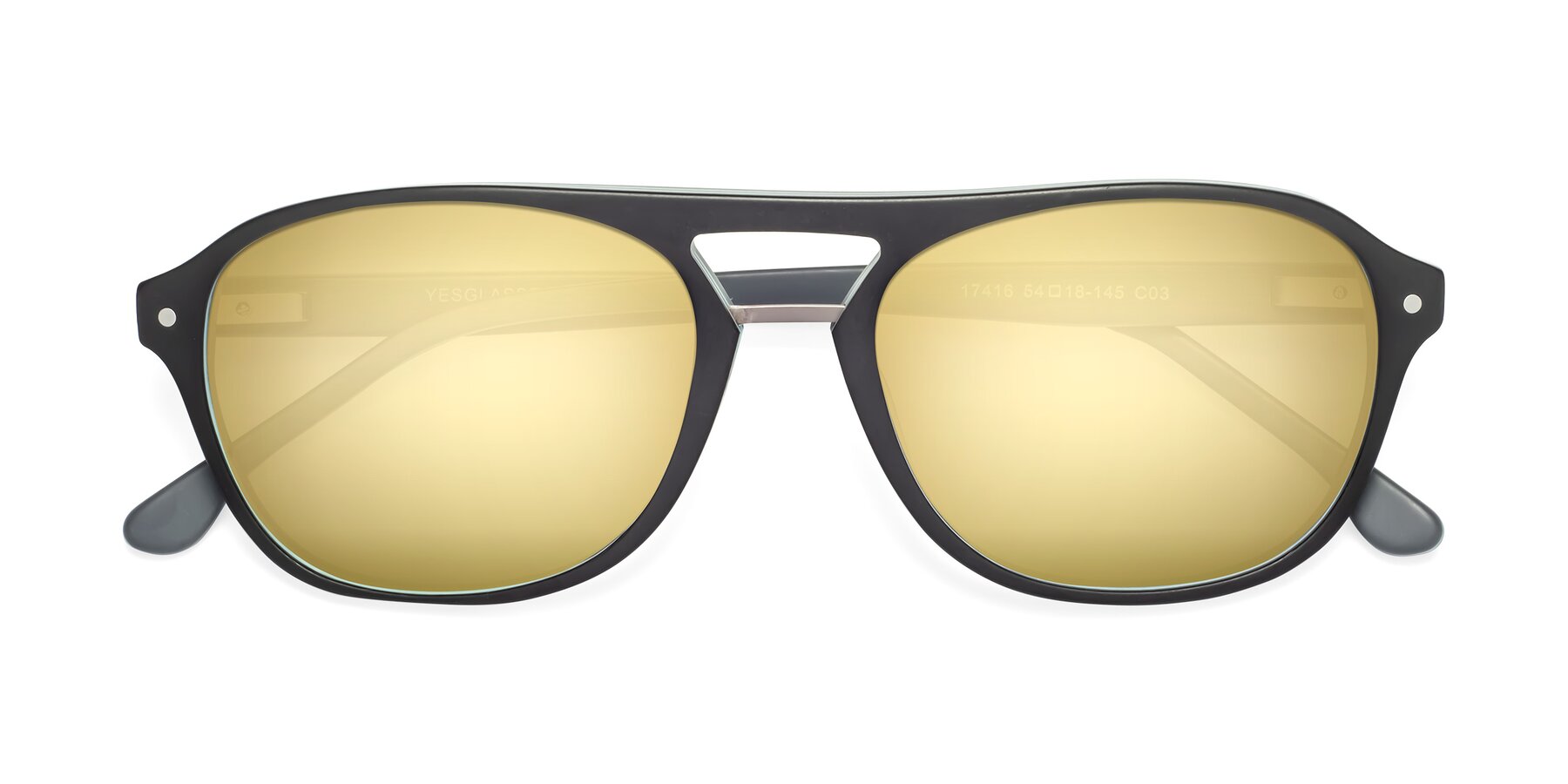 Folded Front of 17416 in Matte Black with Gold Mirrored Lenses
