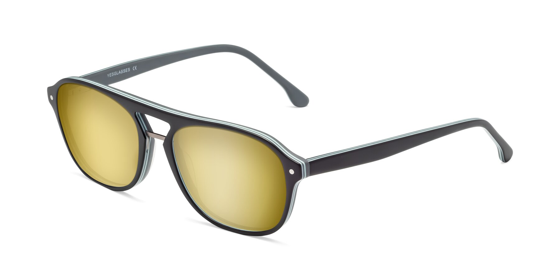 Angle of 17416 in Matte Black with Gold Mirrored Lenses
