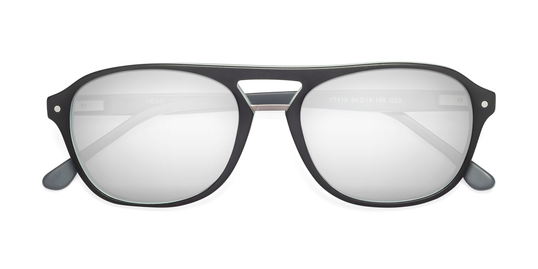 Folded Front of 17416 in Matte Black with Silver Mirrored Lenses
