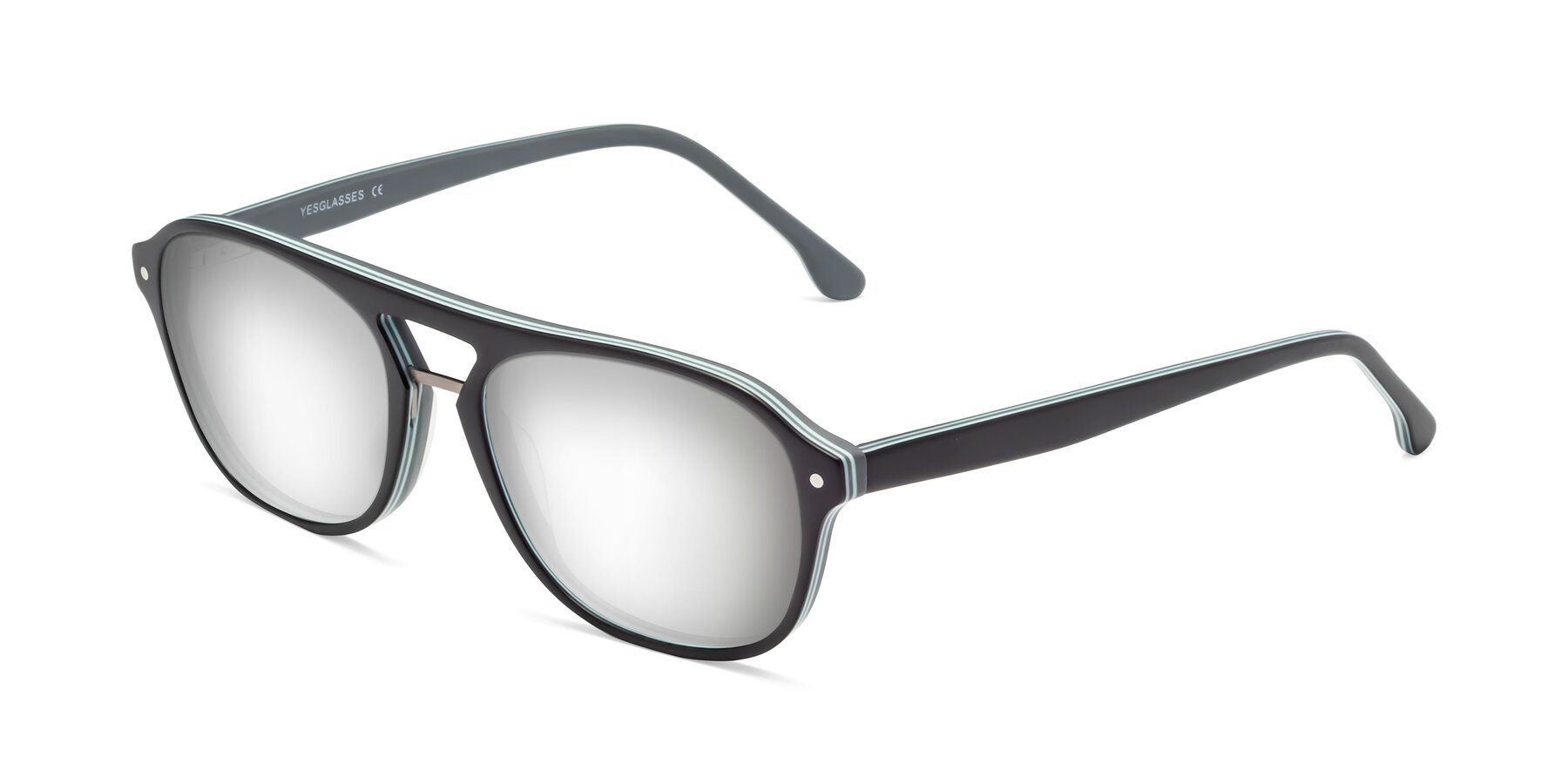 Angle of 17416 in Matte Black with Silver Mirrored Lenses