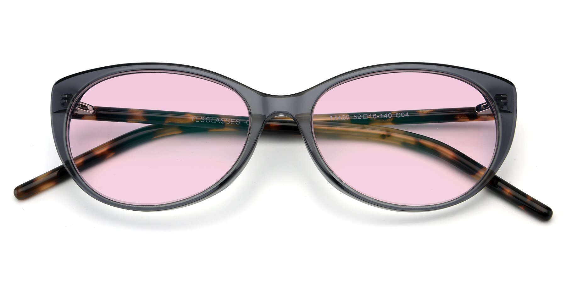 Folded Front of 17420 in Transparent Grey with Light Pink Tinted Lenses