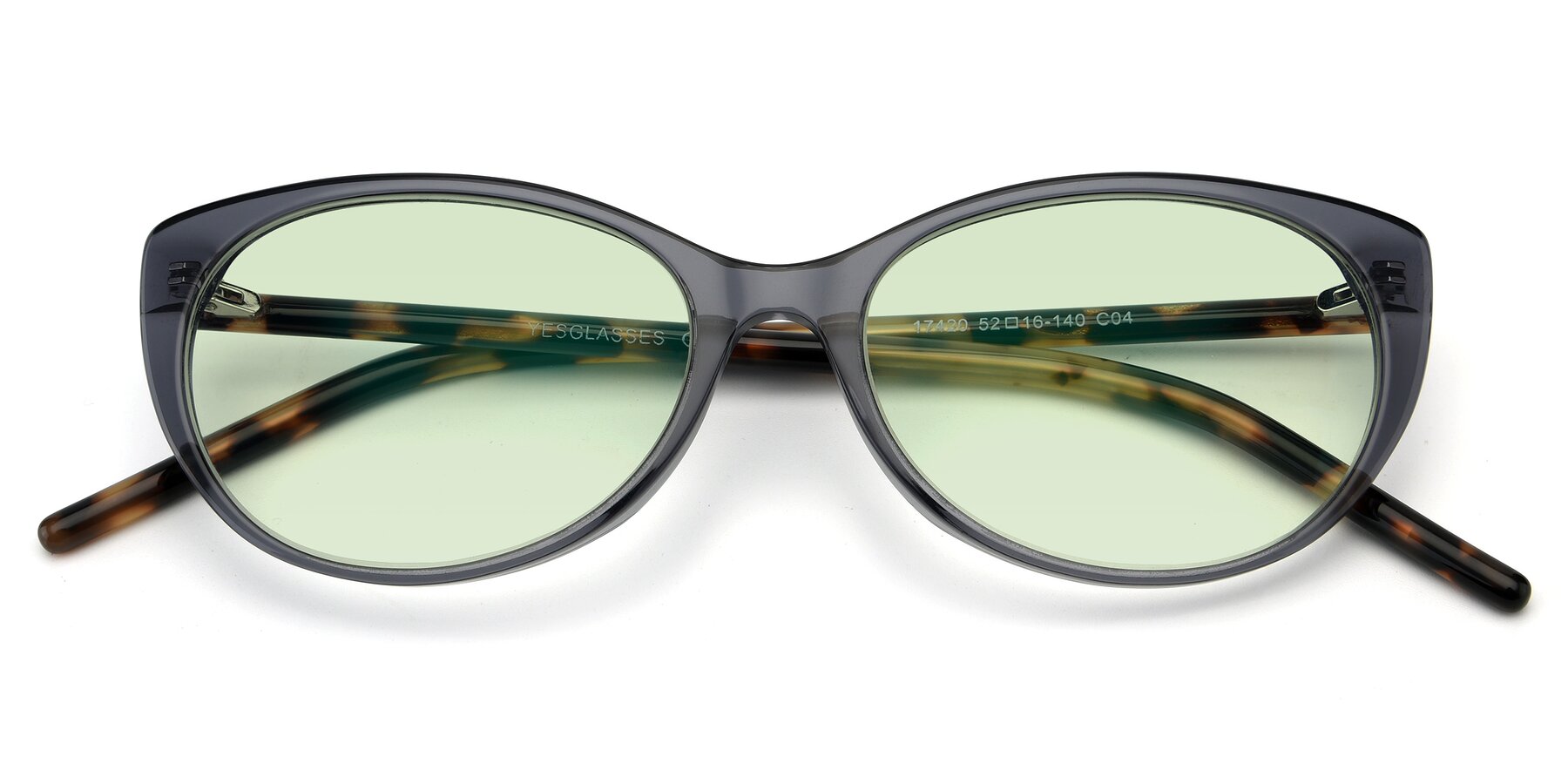 Folded Front of 17420 in Transparent Grey with Light Green Tinted Lenses