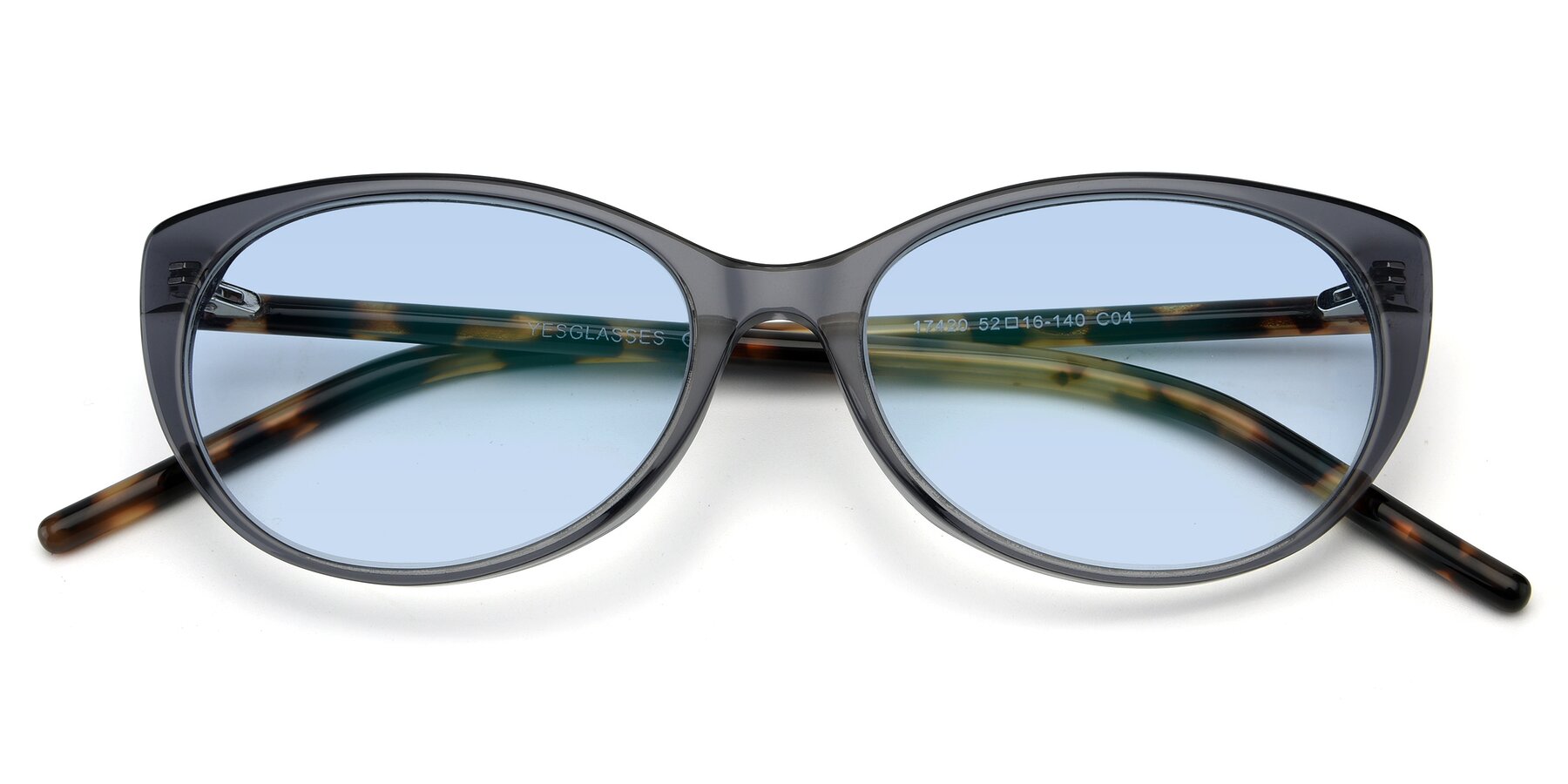 Folded Front of 17420 in Transparent Grey with Light Blue Tinted Lenses