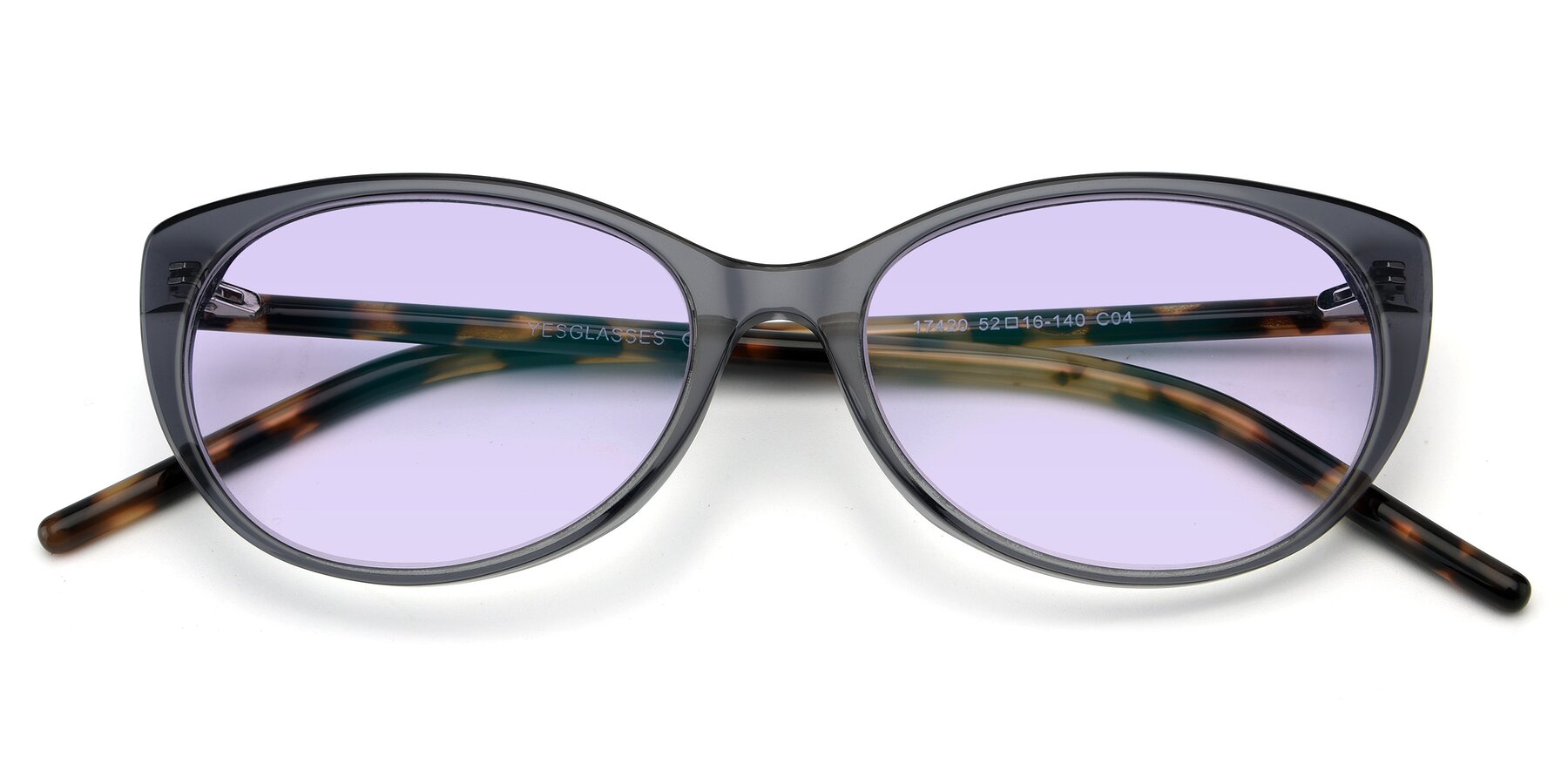 Folded Front of 17420 in Transparent Grey with Light Purple Tinted Lenses