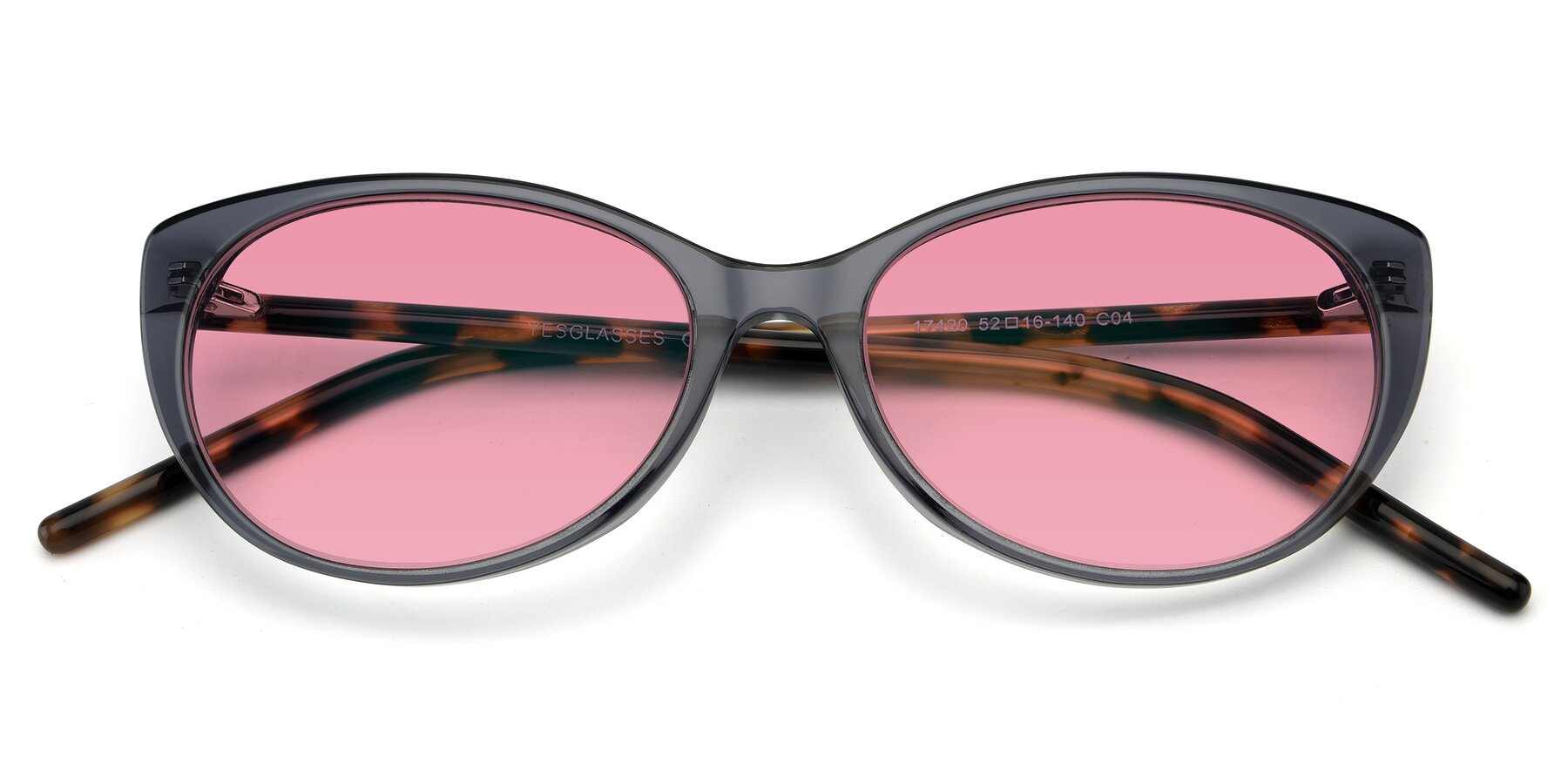 Folded Front of 17420 in Transparent Grey with Pink Tinted Lenses