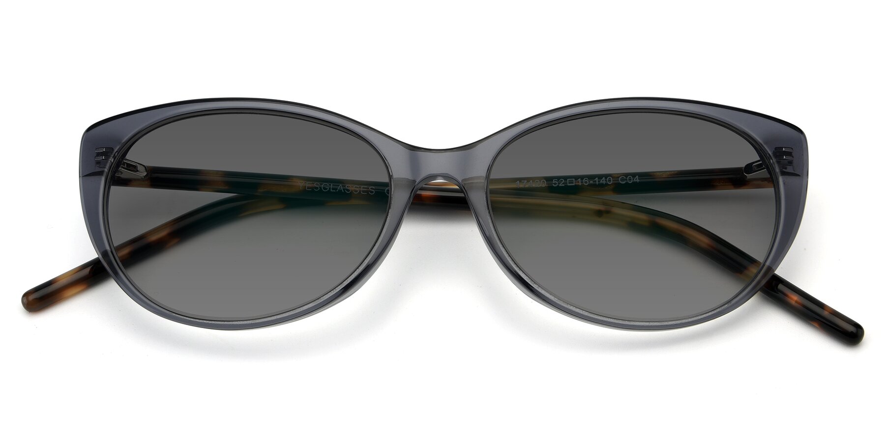 Folded Front of 17420 in Transparent Grey with Medium Gray Tinted Lenses