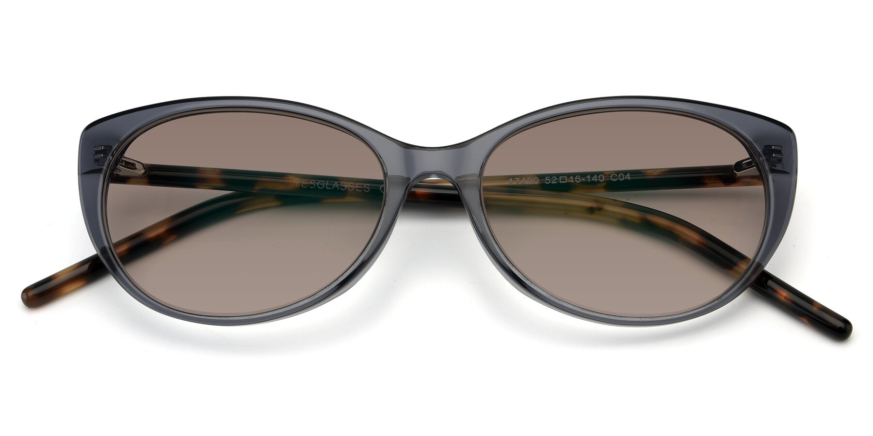 Folded Front of 17420 in Transparent Grey with Medium Brown Tinted Lenses