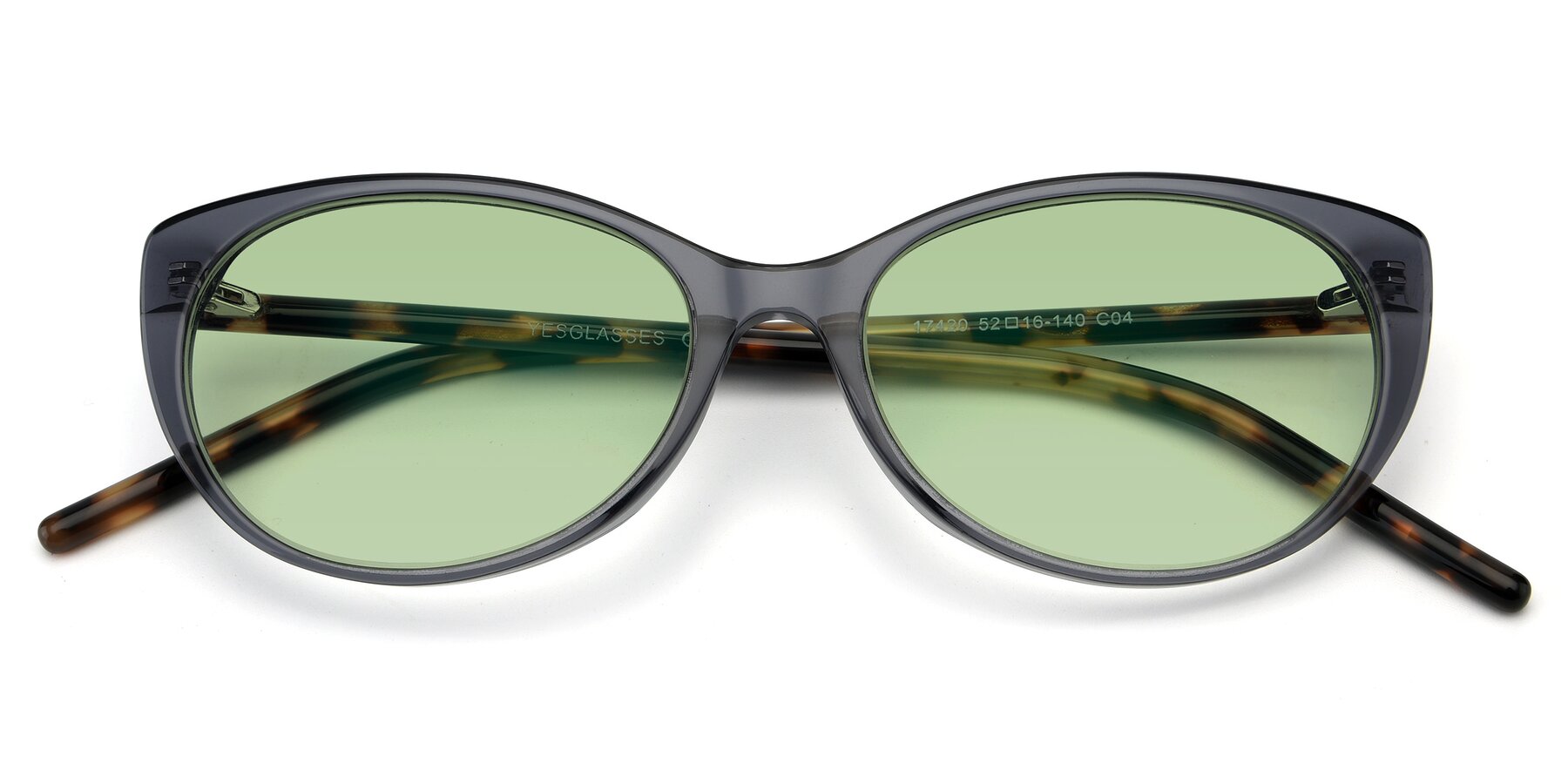 Folded Front of 17420 in Transparent Grey with Medium Green Tinted Lenses