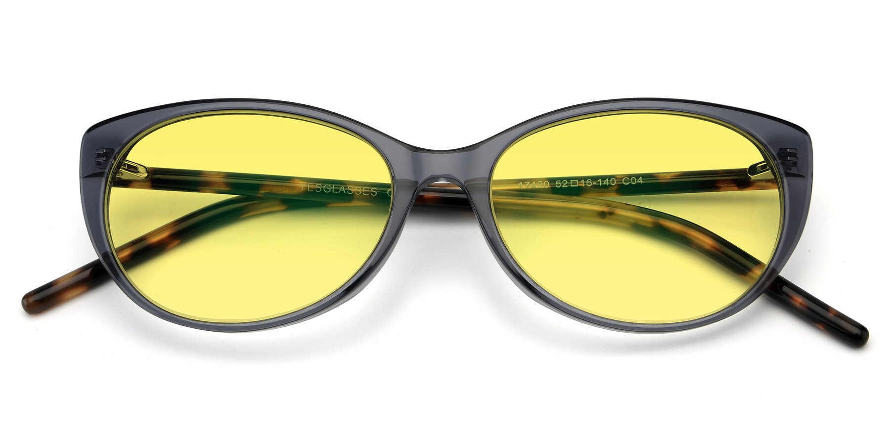 Folded Front of 17420 in Transparent Grey with Medium Yellow Tinted Lenses