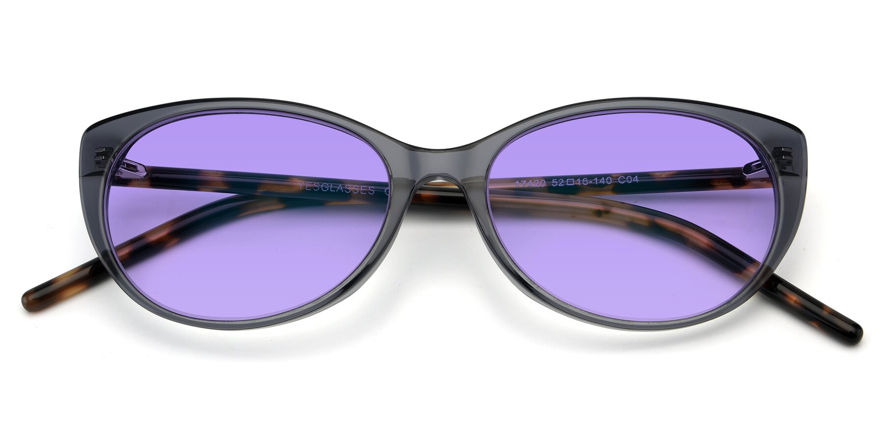 Folded Front of 17420 in Transparent Grey with Medium Purple Tinted Lenses