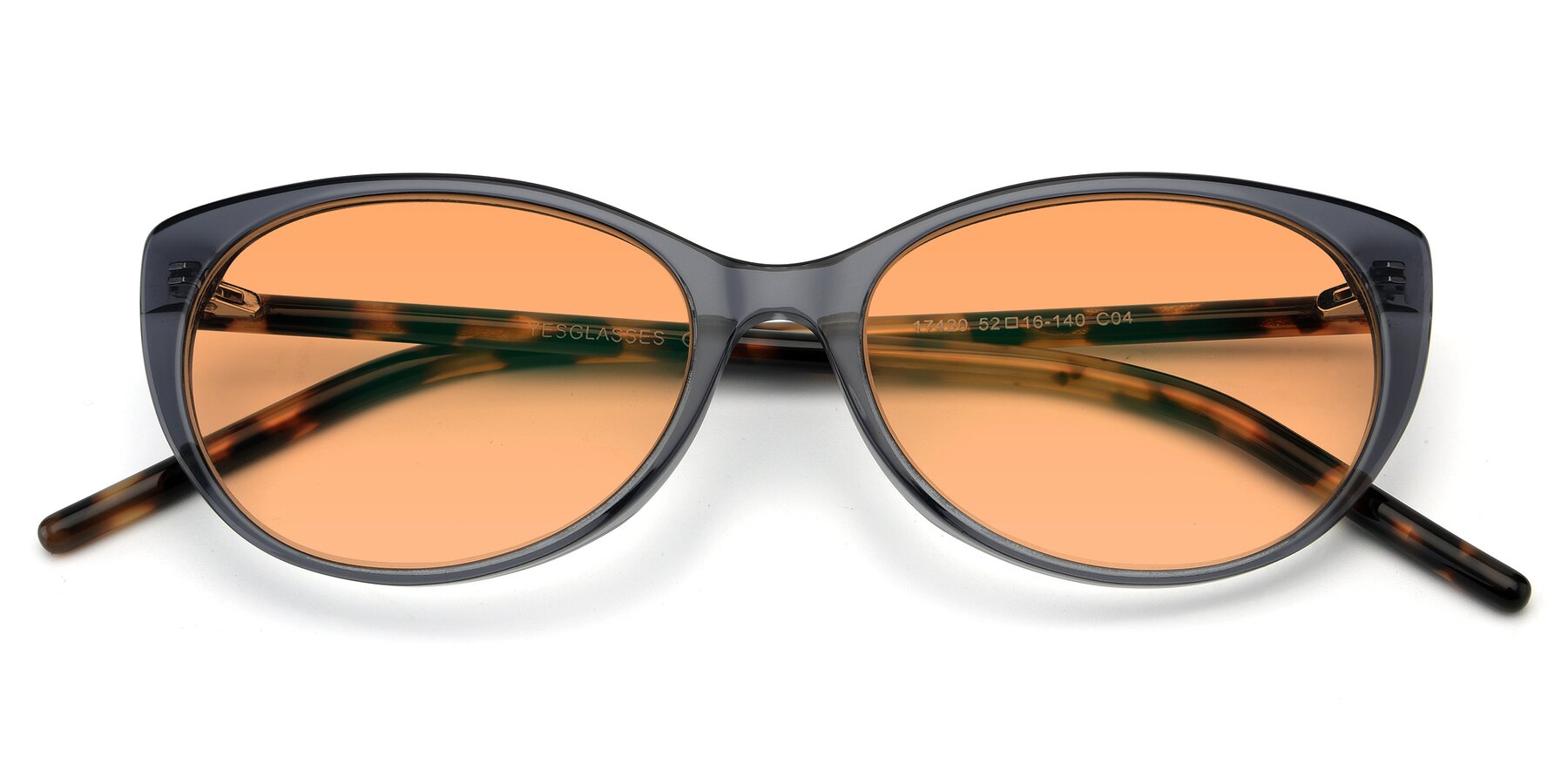 Folded Front of 17420 in Transparent Grey with Medium Orange Tinted Lenses