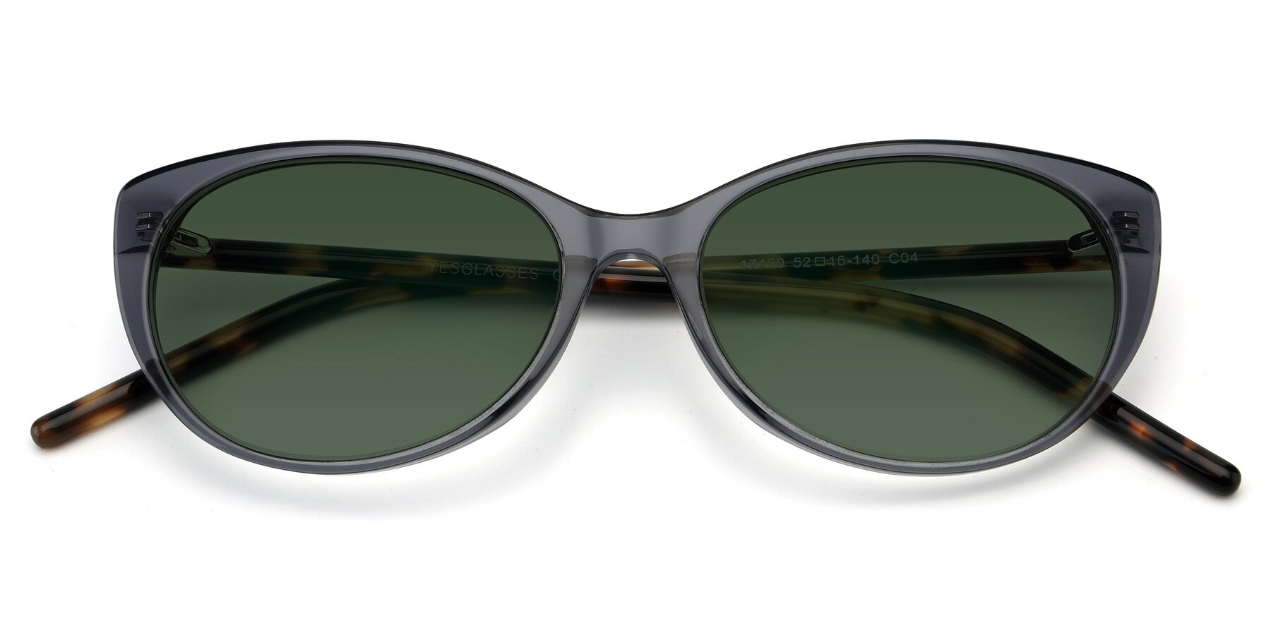 Folded Front of 17420 in Transparent Grey with Green Tinted Lenses