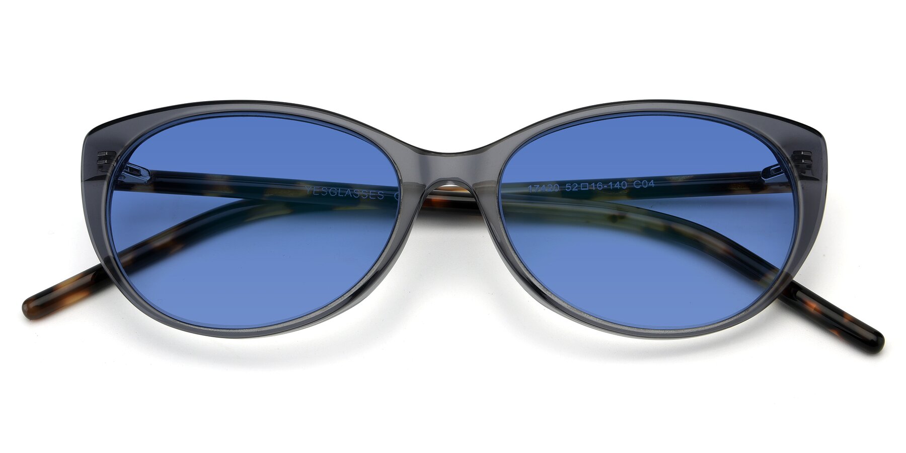 Folded Front of 17420 in Transparent Grey with Blue Tinted Lenses