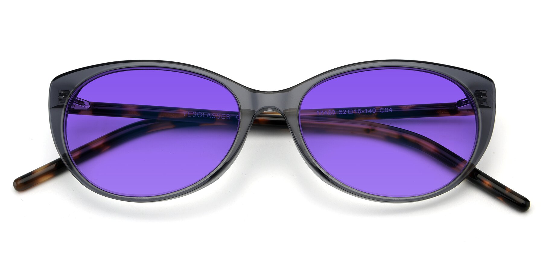 Folded Front of 17420 in Transparent Grey with Purple Tinted Lenses