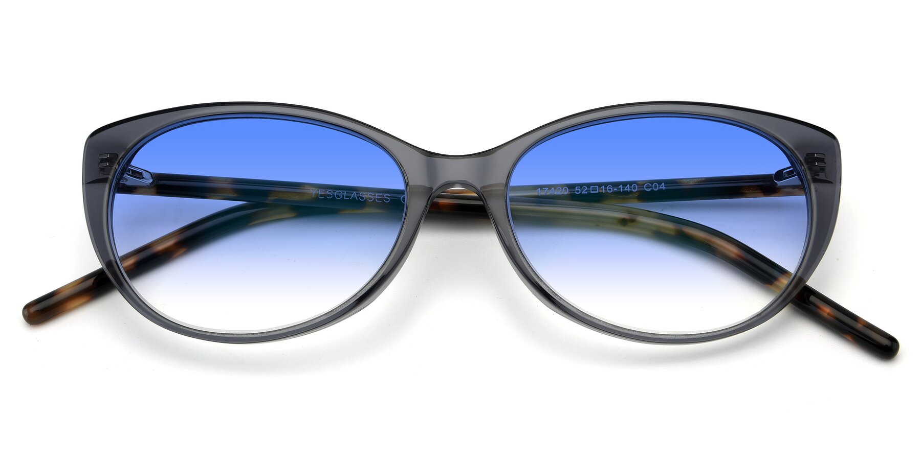 Folded Front of 17420 in Transparent Grey with Blue Gradient Lenses