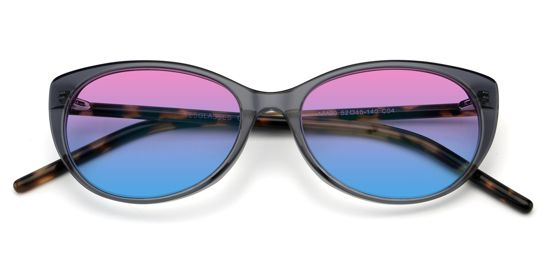 Folded Front of 17420 in Transparent Grey with Pink / Blue Gradient Lenses