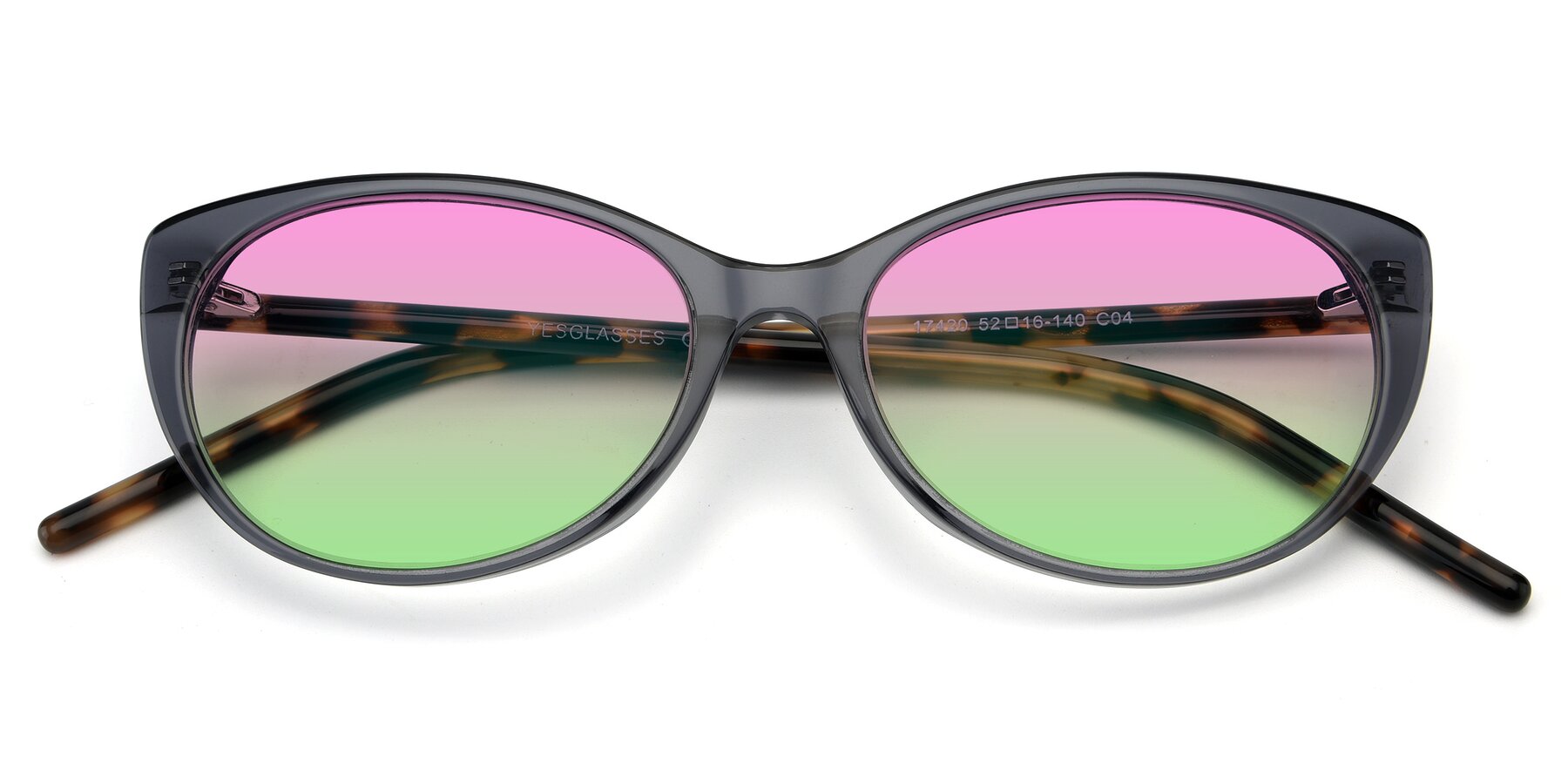 Folded Front of 17420 in Transparent Grey with Pink / Green Gradient Lenses