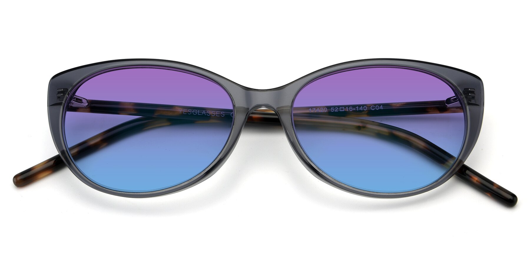 Folded Front of 17420 in Transparent Grey with Purple / Blue Gradient Lenses