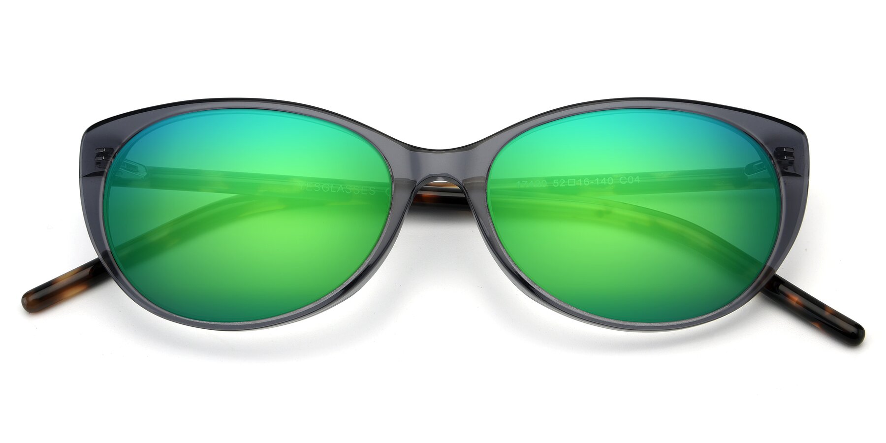 Folded Front of 17420 in Transparent Grey with Green Mirrored Lenses