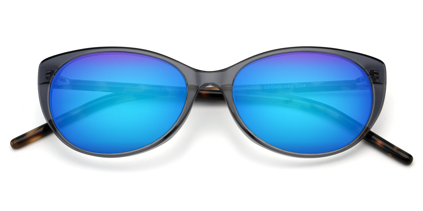 Folded Front of 17420 in Transparent Grey with Blue Mirrored Lenses