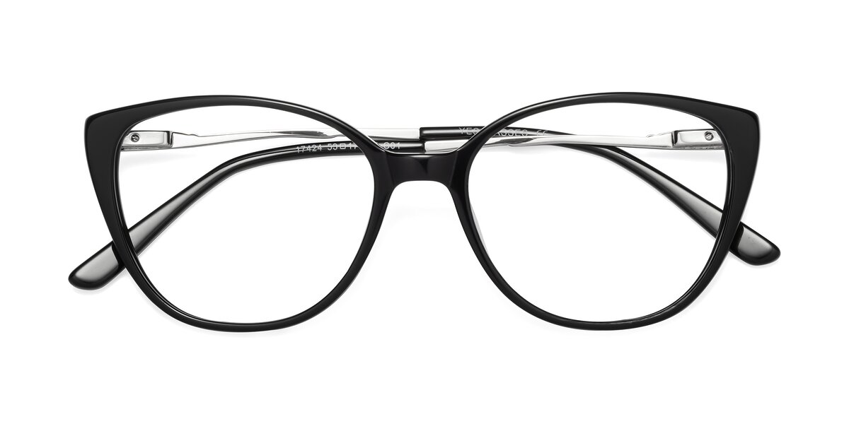 Glitter Cyan Narrow Acetate Cat-Eye Eyeglasses - 17509
