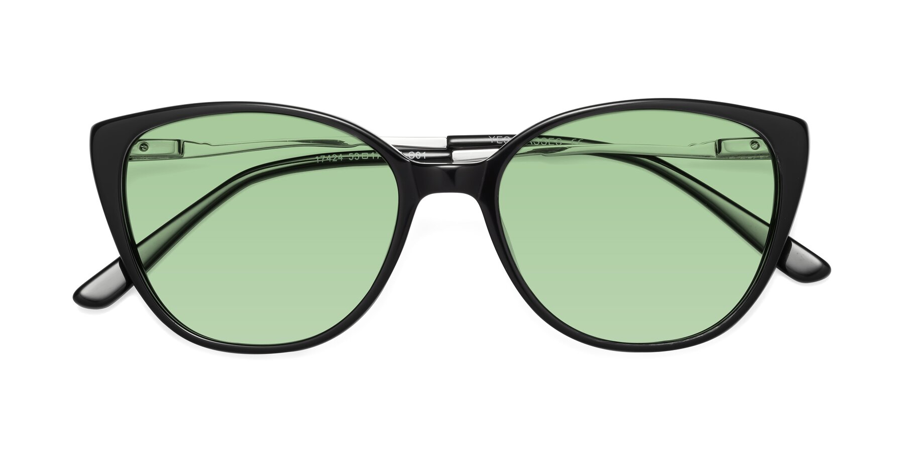Folded Front of 17424 in Black with Medium Green Tinted Lenses