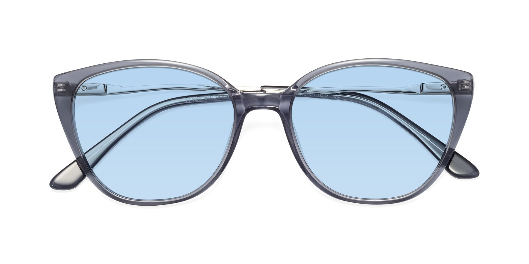 Folded Front of 17424 in Transparent Grey with Light Blue Tinted Lenses