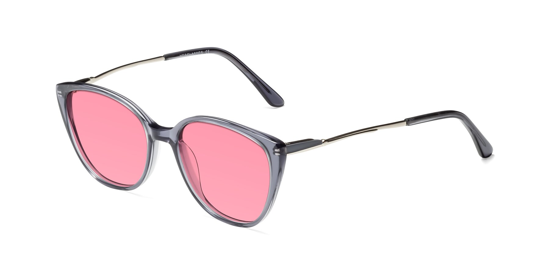 Angle of 17424 in Transparent Grey with Pink Tinted Lenses