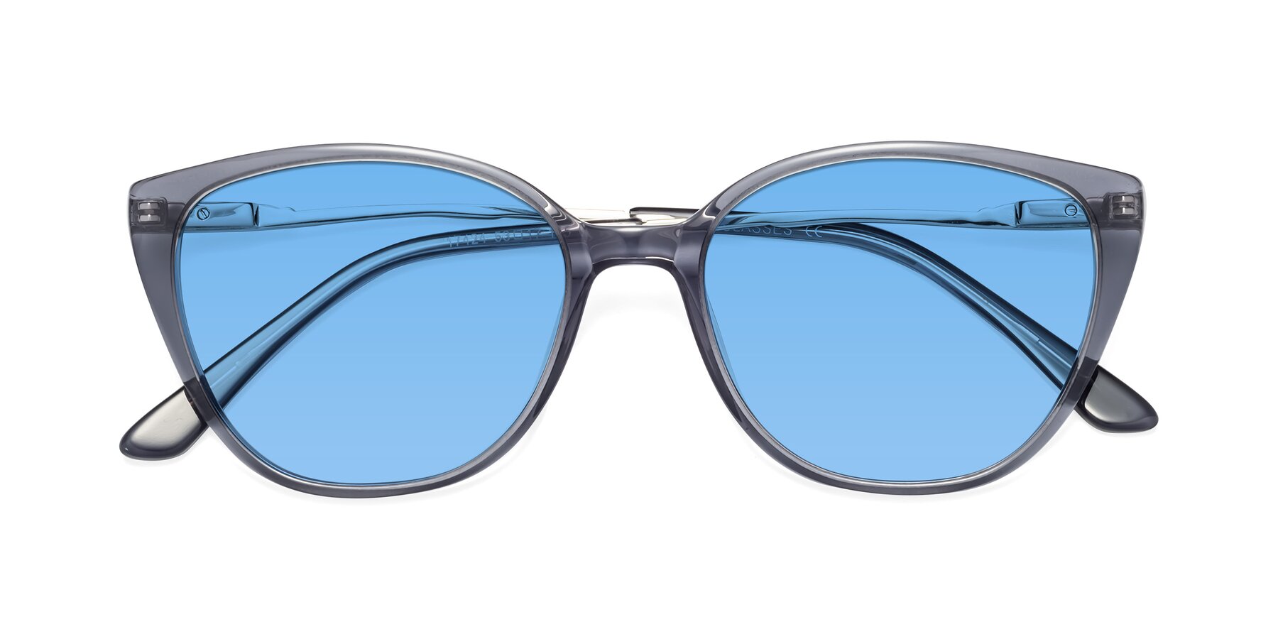 Folded Front of 17424 in Transparent Grey with Medium Blue Tinted Lenses