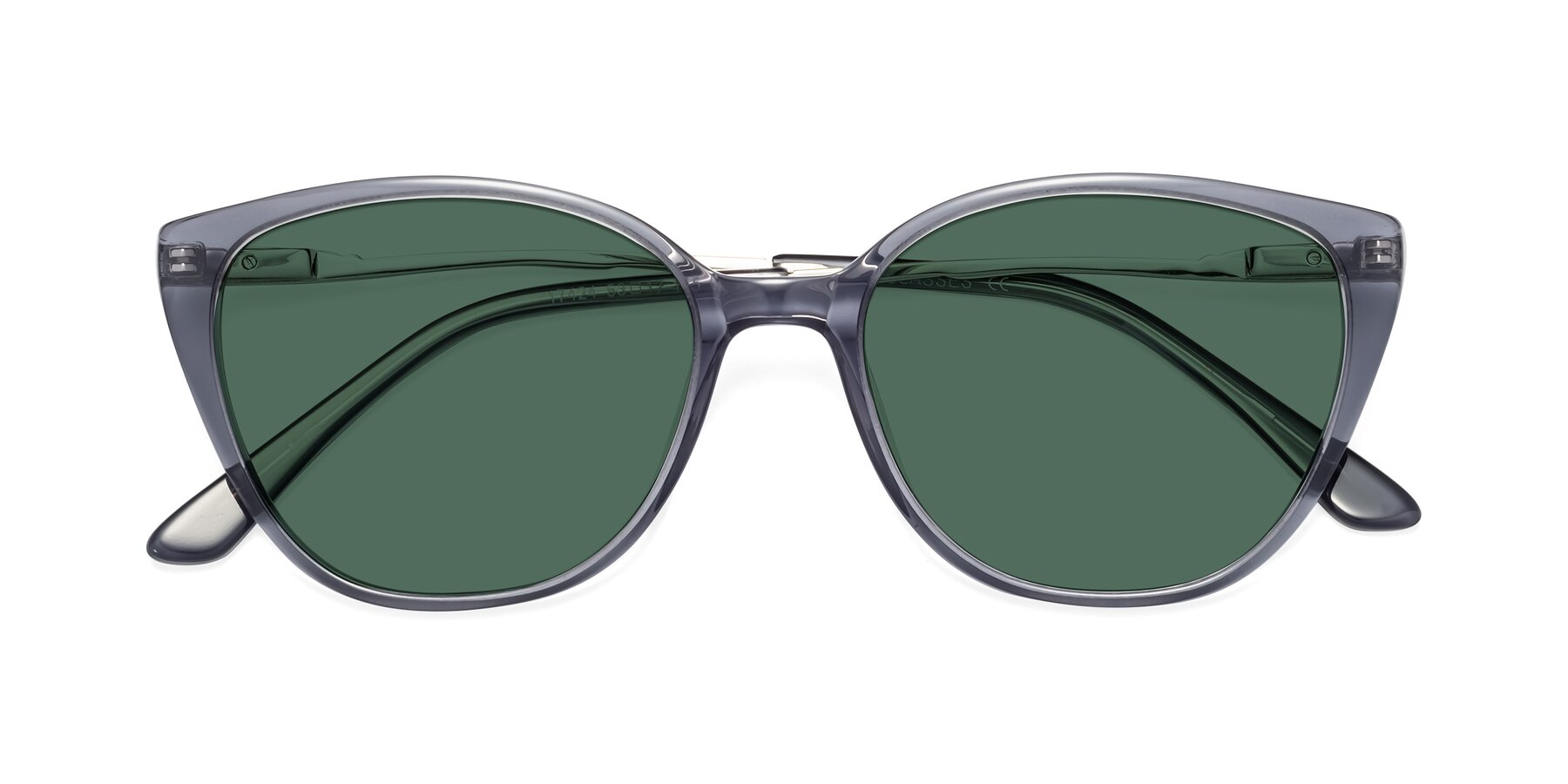 Folded Front of 17424 in Transparent Grey with Green Polarized Lenses