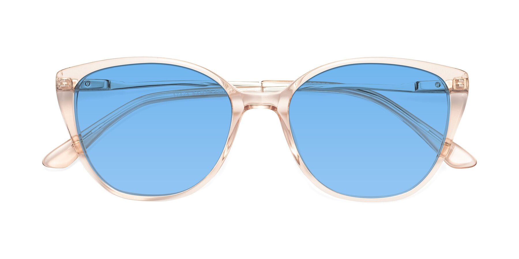 Folded Front of 17424 in Transparent Pink with Medium Blue Tinted Lenses