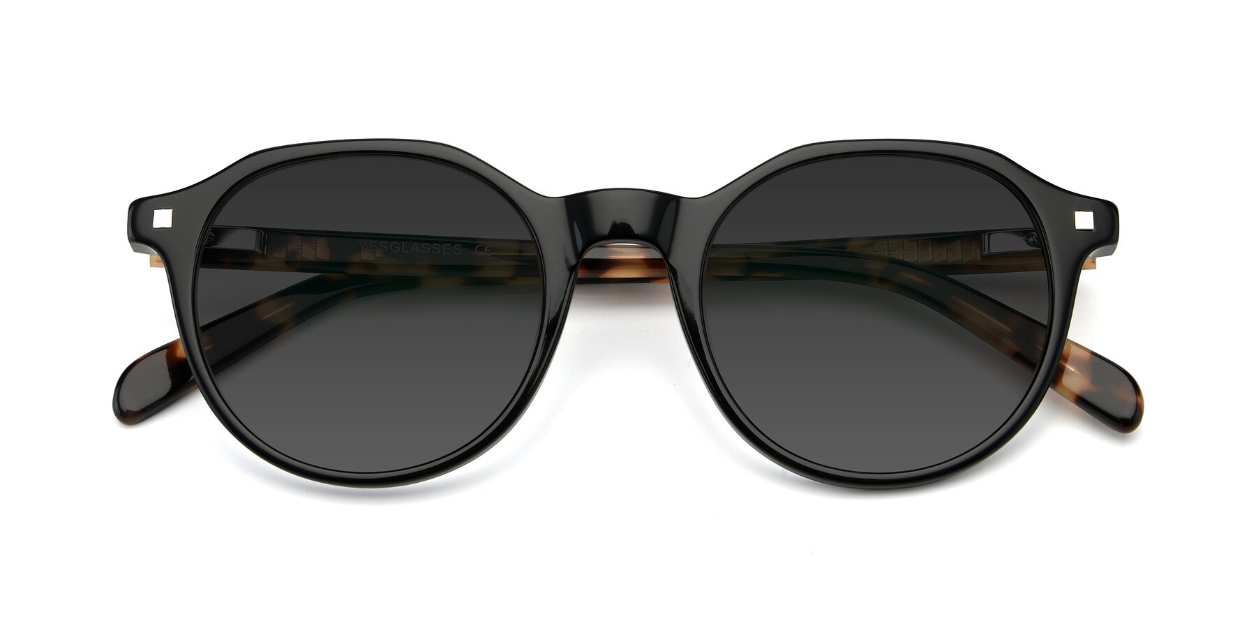 Black Geek-Chic Round Irregular Tinted Sunglasses with Gray Sunwear ...