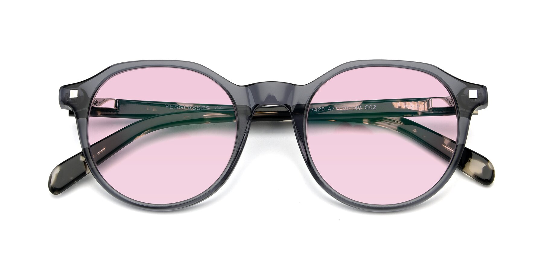 Folded Front of 17425 in Transparent Grey with Light Pink Tinted Lenses