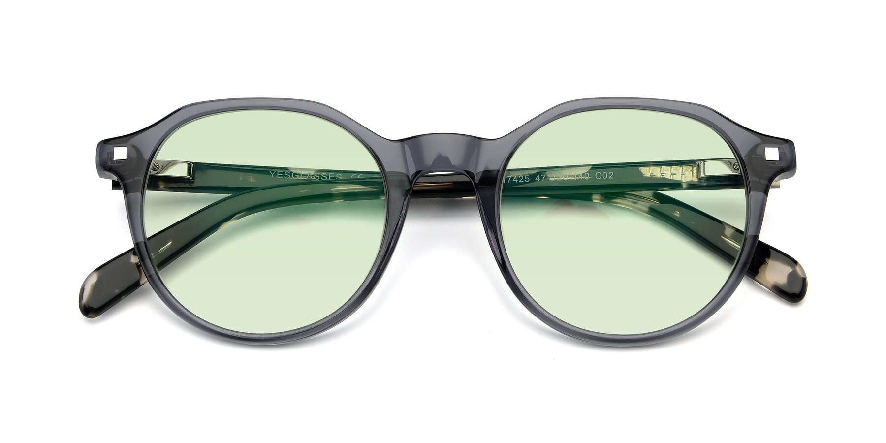 Folded Front of 17425 in Transparent Grey with Light Green Tinted Lenses