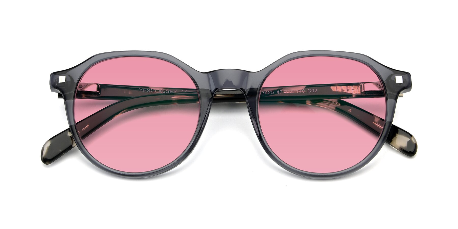 Folded Front of 17425 in Transparent Grey with Pink Tinted Lenses
