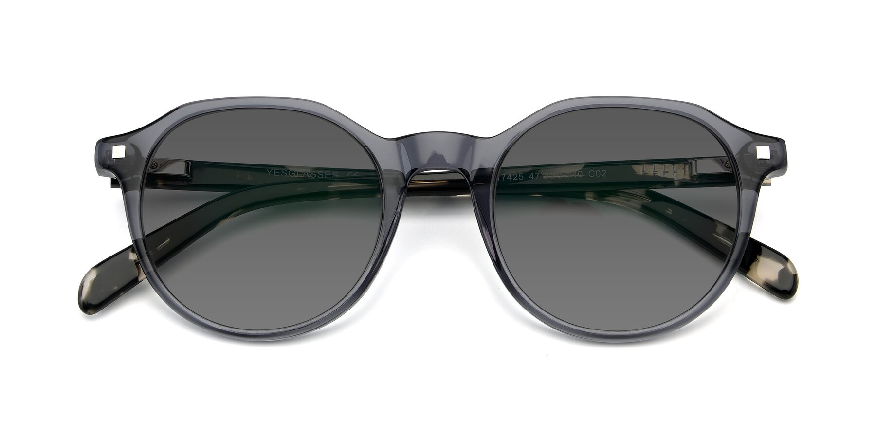 Folded Front of 17425 in Transparent Grey with Medium Gray Tinted Lenses