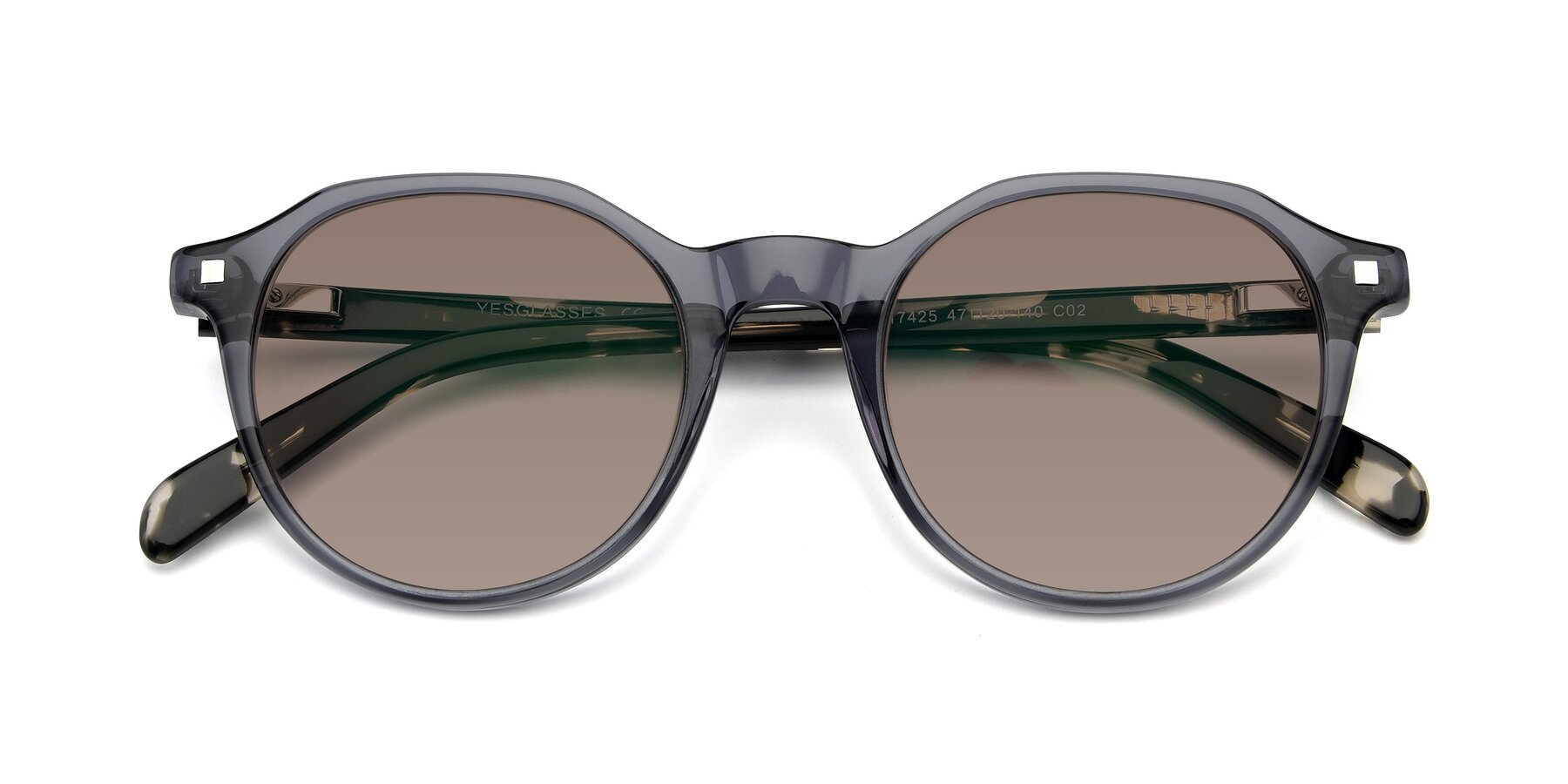 Folded Front of 17425 in Transparent Grey with Medium Brown Tinted Lenses