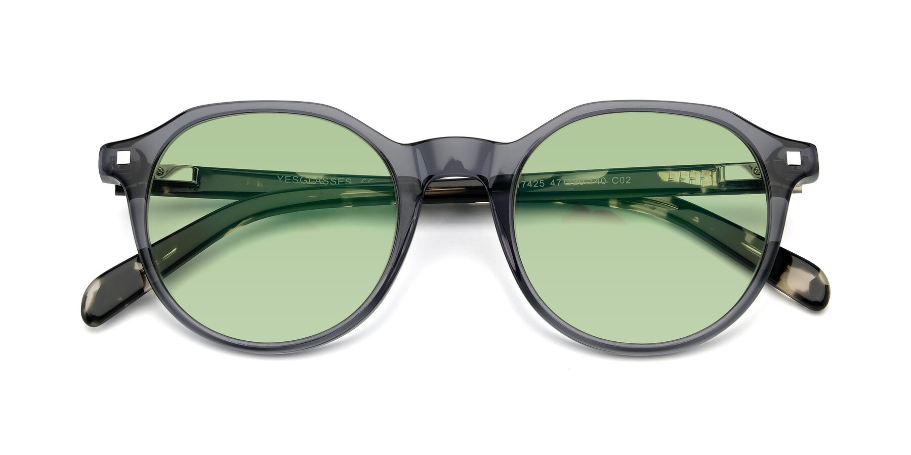 Folded Front of 17425 in Transparent Grey with Medium Green Tinted Lenses