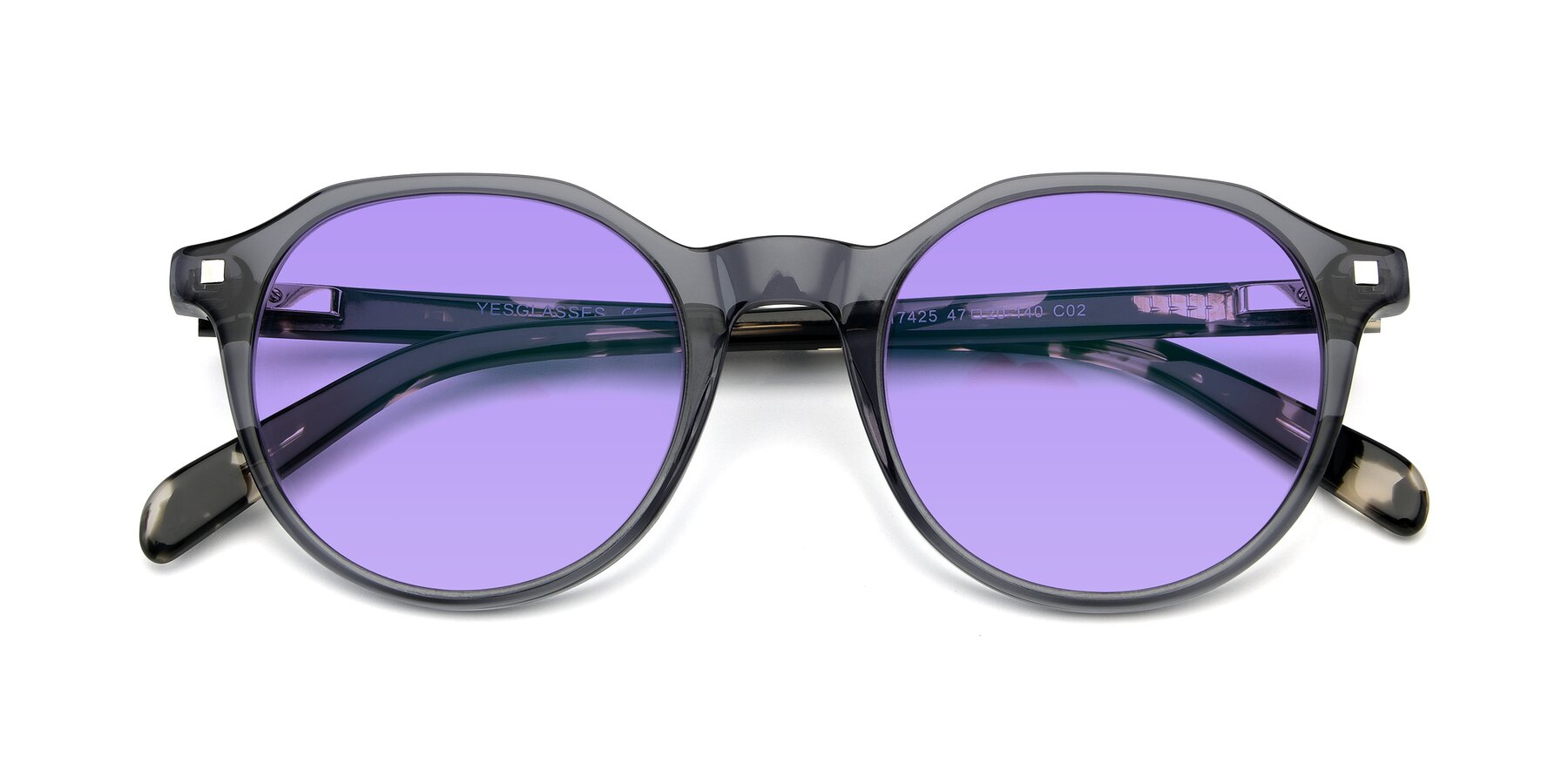 Folded Front of 17425 in Transparent Grey with Medium Purple Tinted Lenses