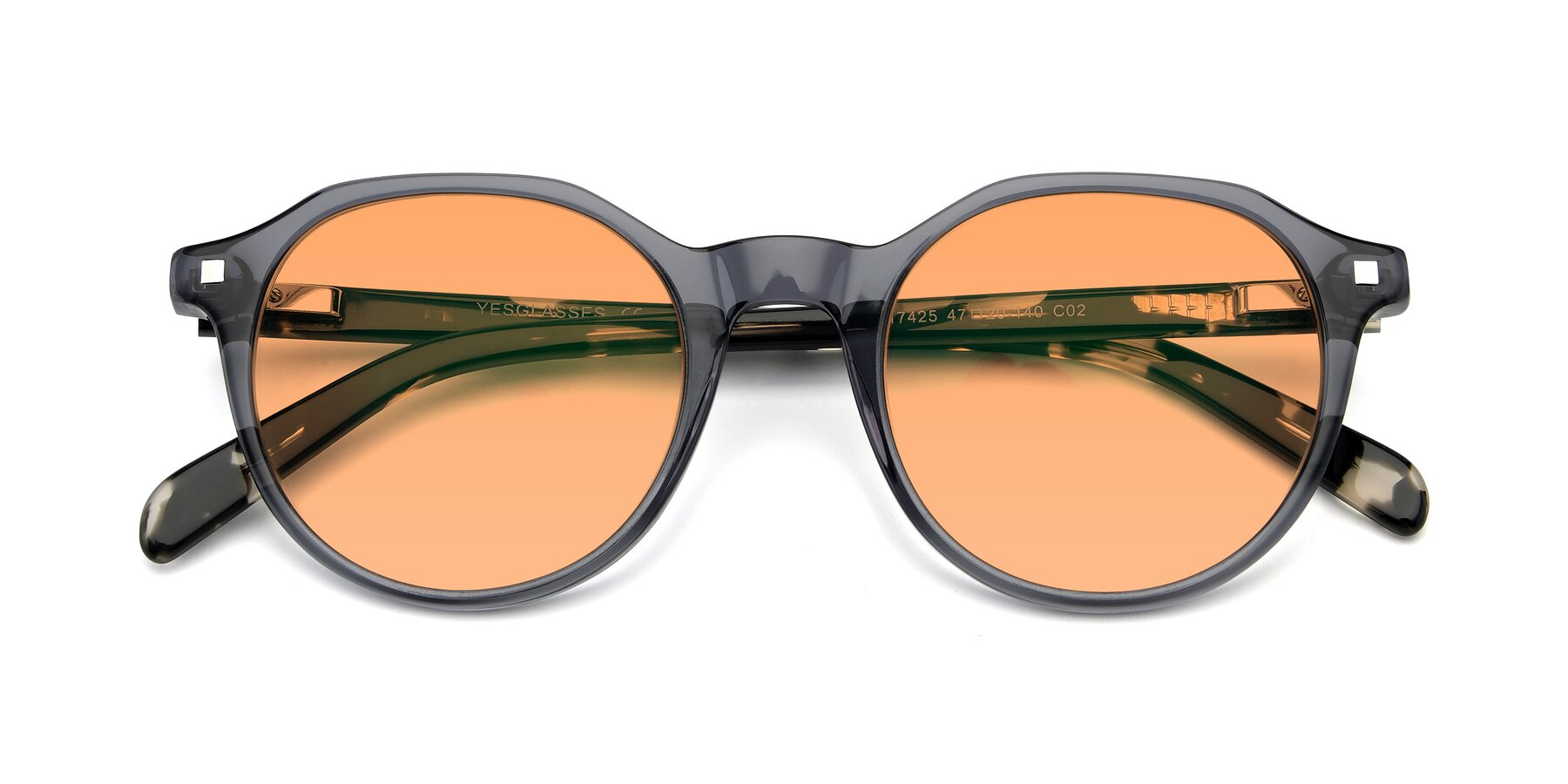 Folded Front of 17425 in Transparent Grey with Medium Orange Tinted Lenses