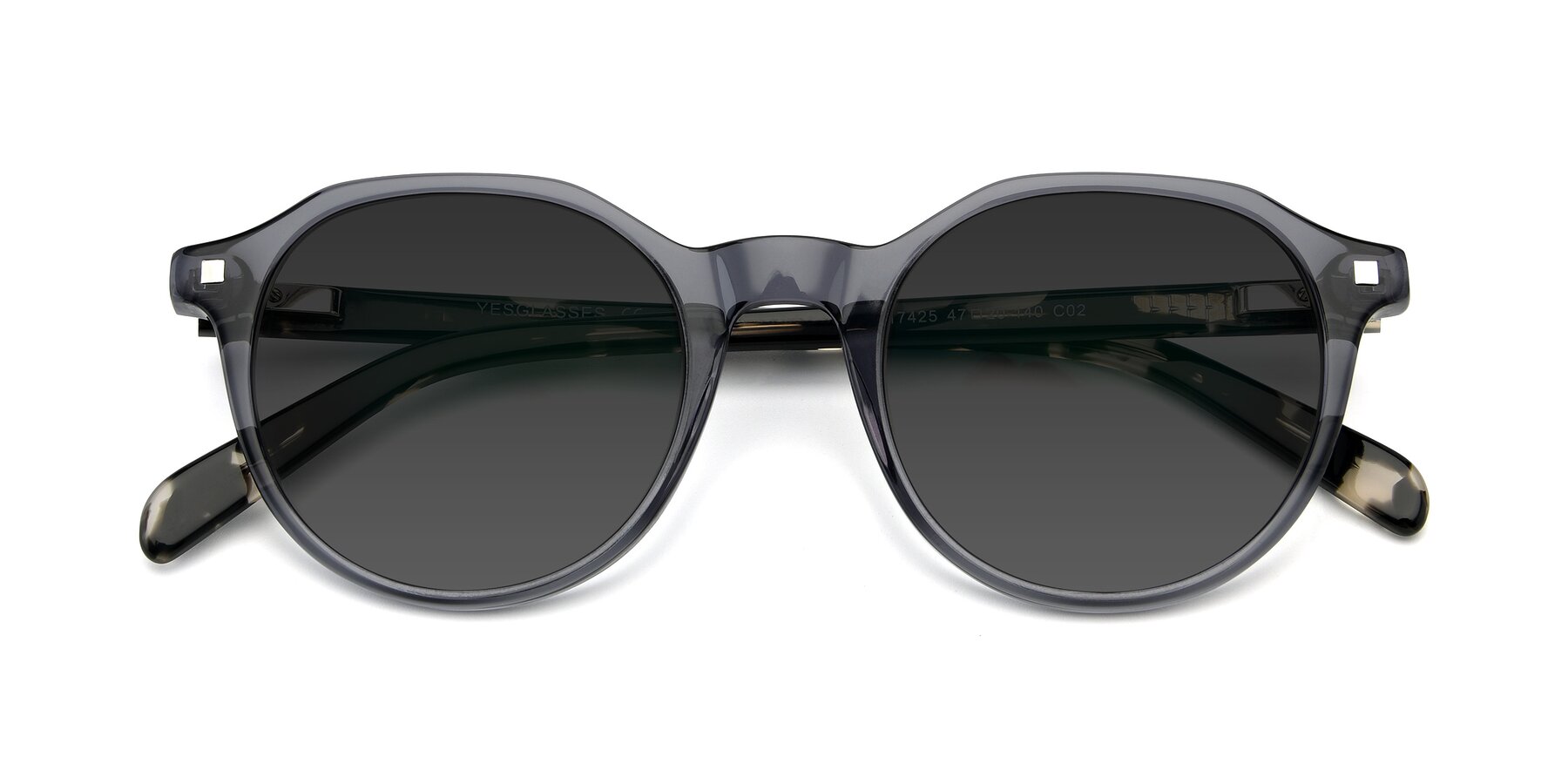 Folded Front of 17425 in Transparent Grey with Gray Tinted Lenses