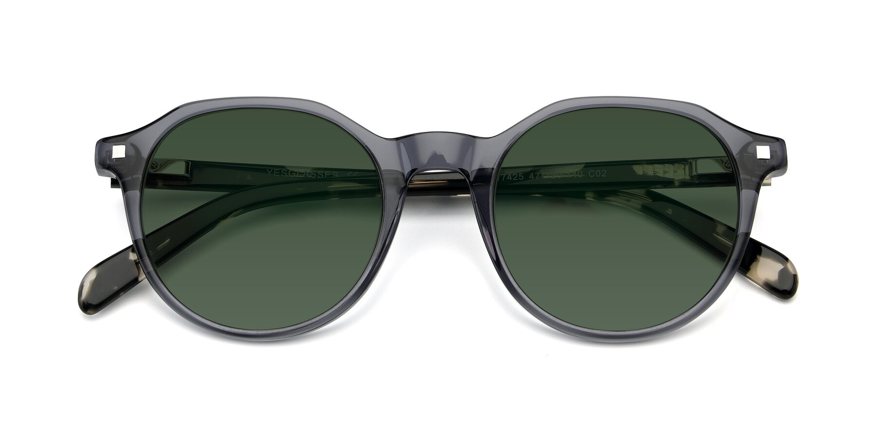 Folded Front of 17425 in Transparent Grey with Green Tinted Lenses