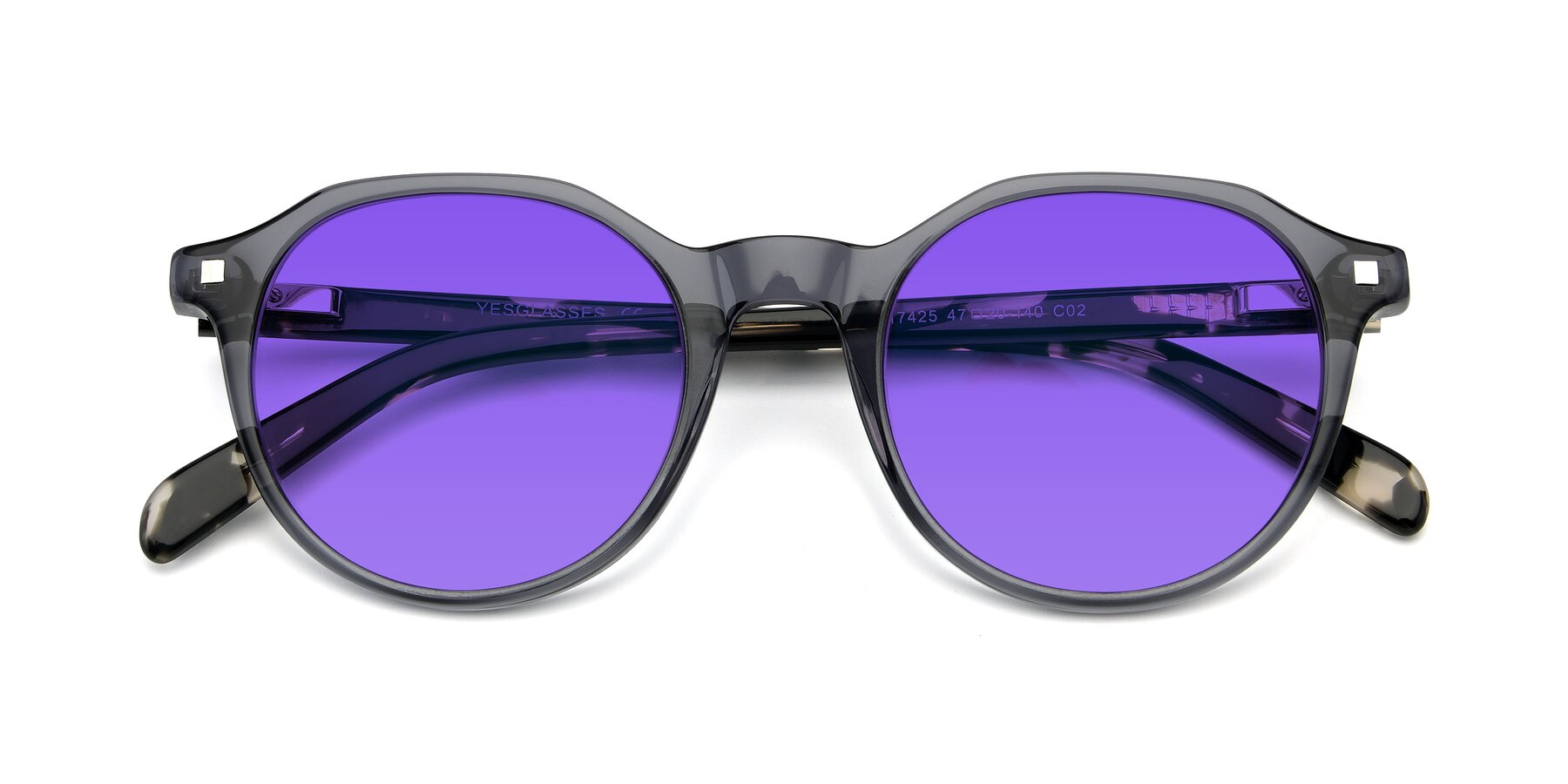 Folded Front of 17425 in Transparent Grey with Purple Tinted Lenses
