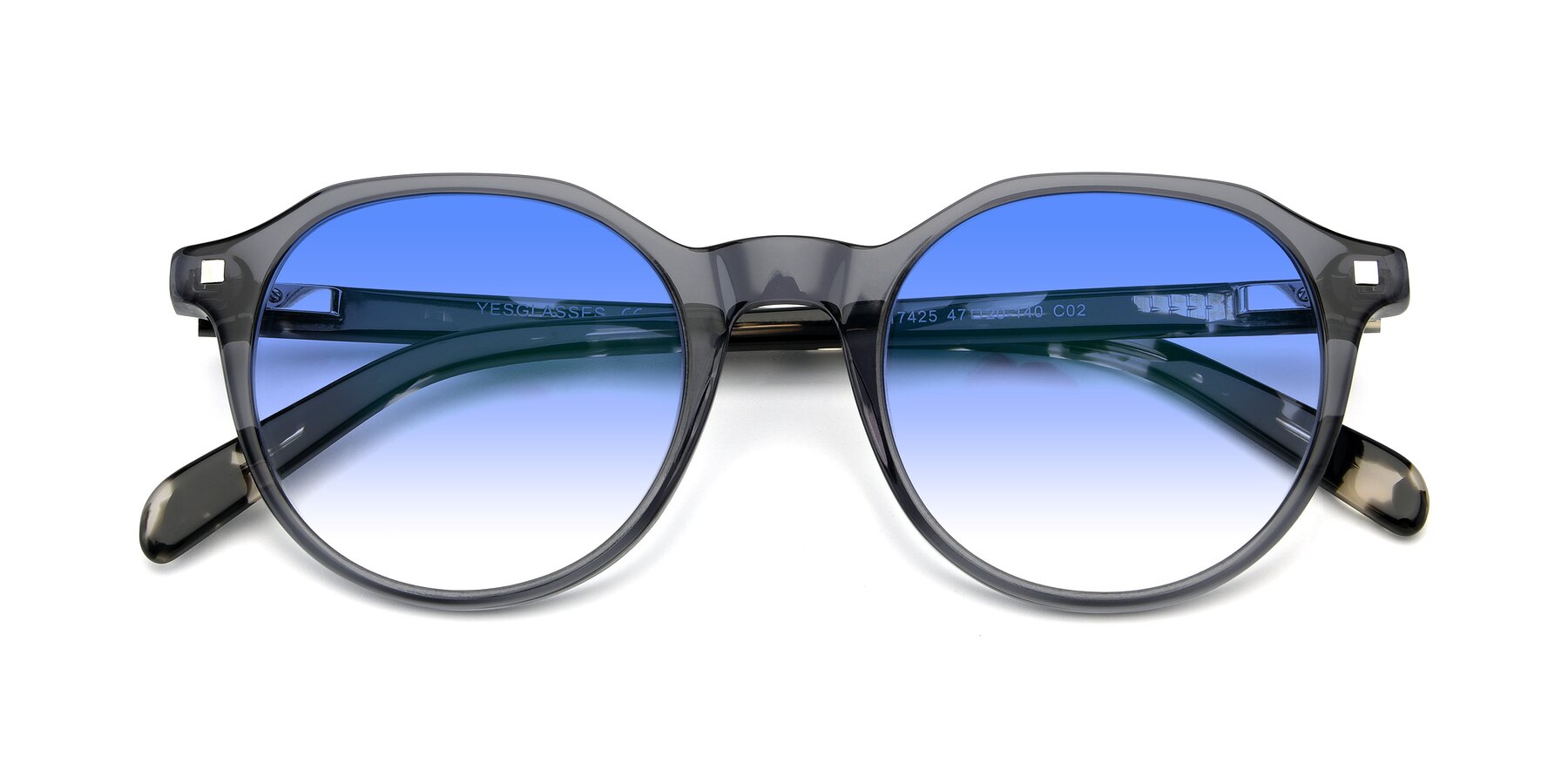 Folded Front of 17425 in Transparent Grey with Blue Gradient Lenses