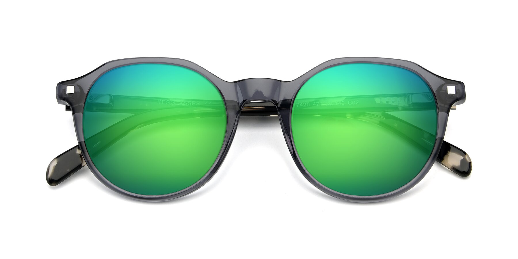 Folded Front of 17425 in Transparent Grey with Green Mirrored Lenses