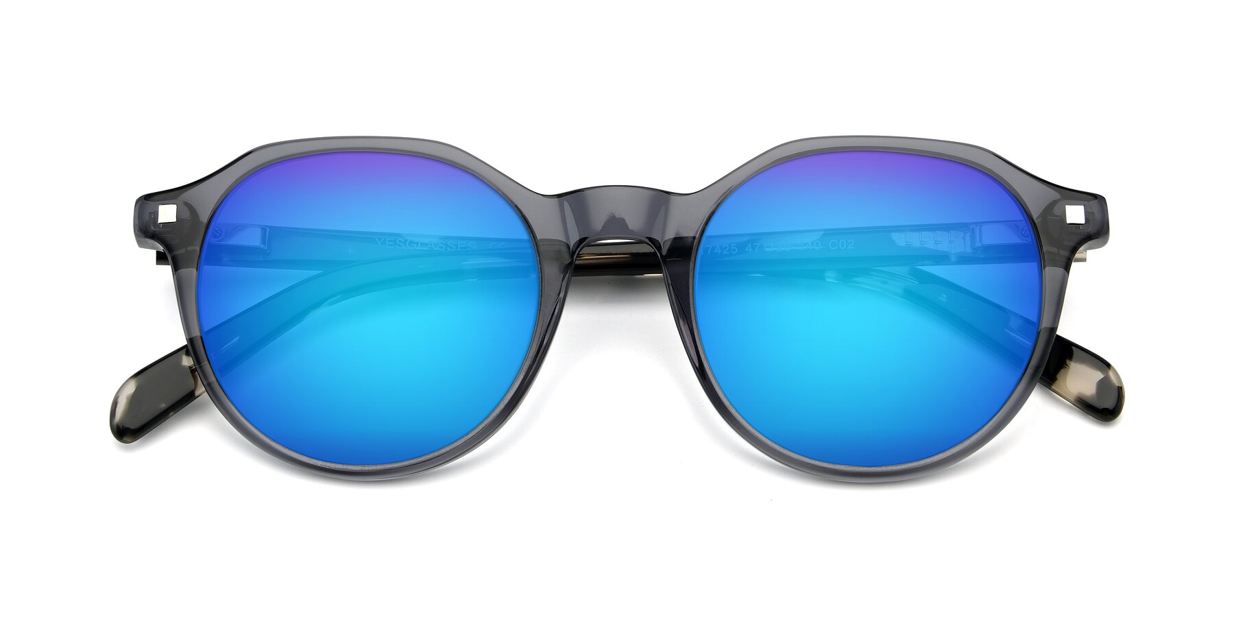 Folded Front of 17425 in Transparent Grey with Blue Mirrored Lenses