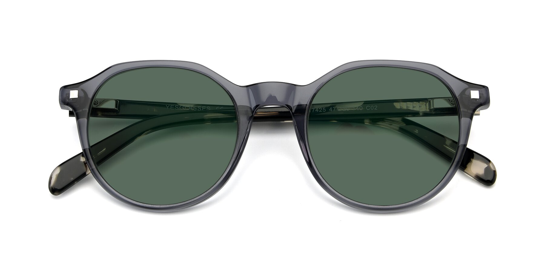 Folded Front of 17425 in Transparent Grey with Green Polarized Lenses