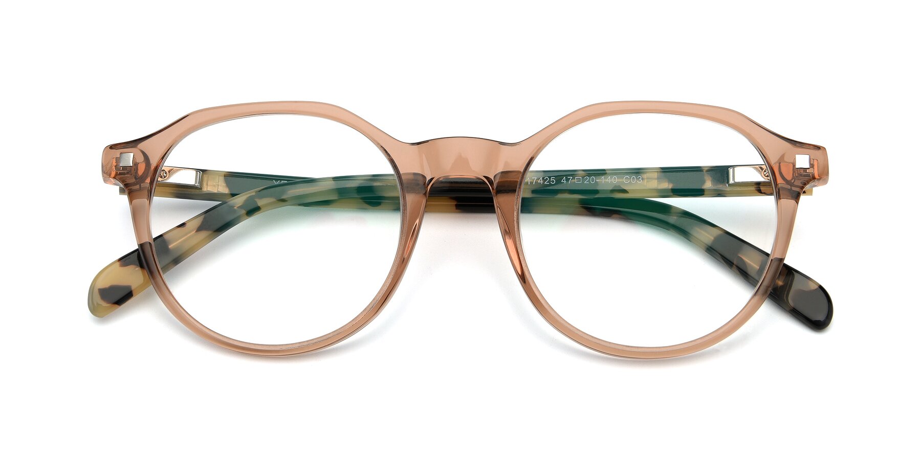 Folded Front of 17425 in Transparent Caramel with Clear Reading Eyeglass Lenses