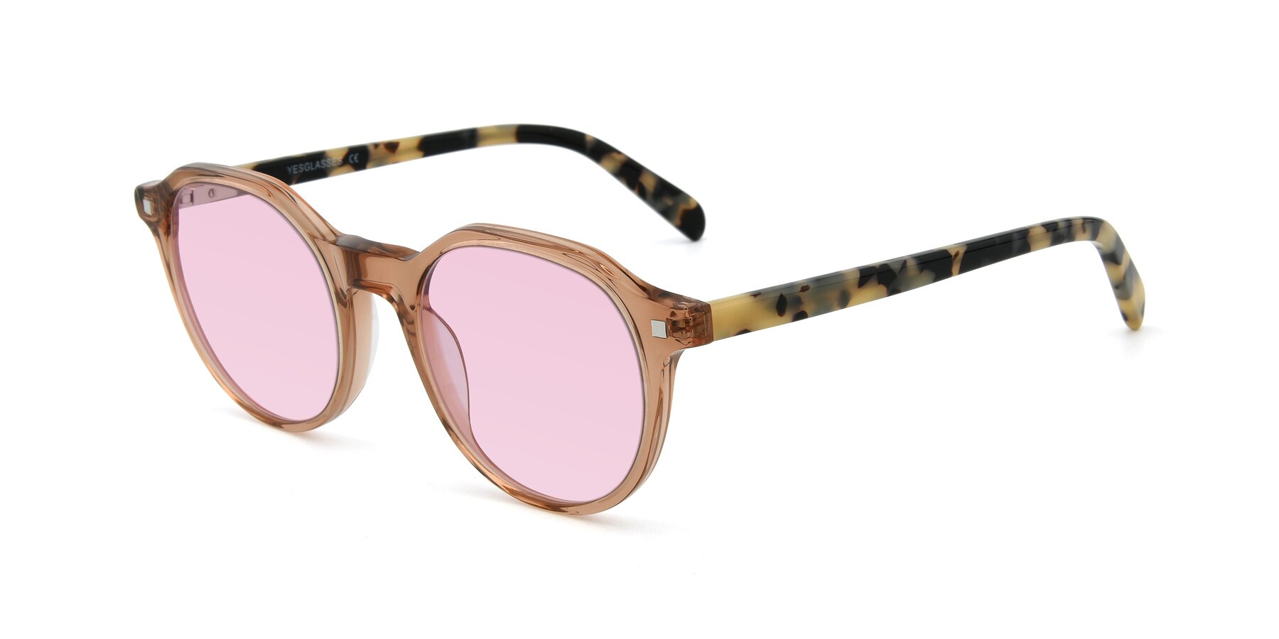 Angle of 17425 in Transparent Caramel with Light Pink Tinted Lenses