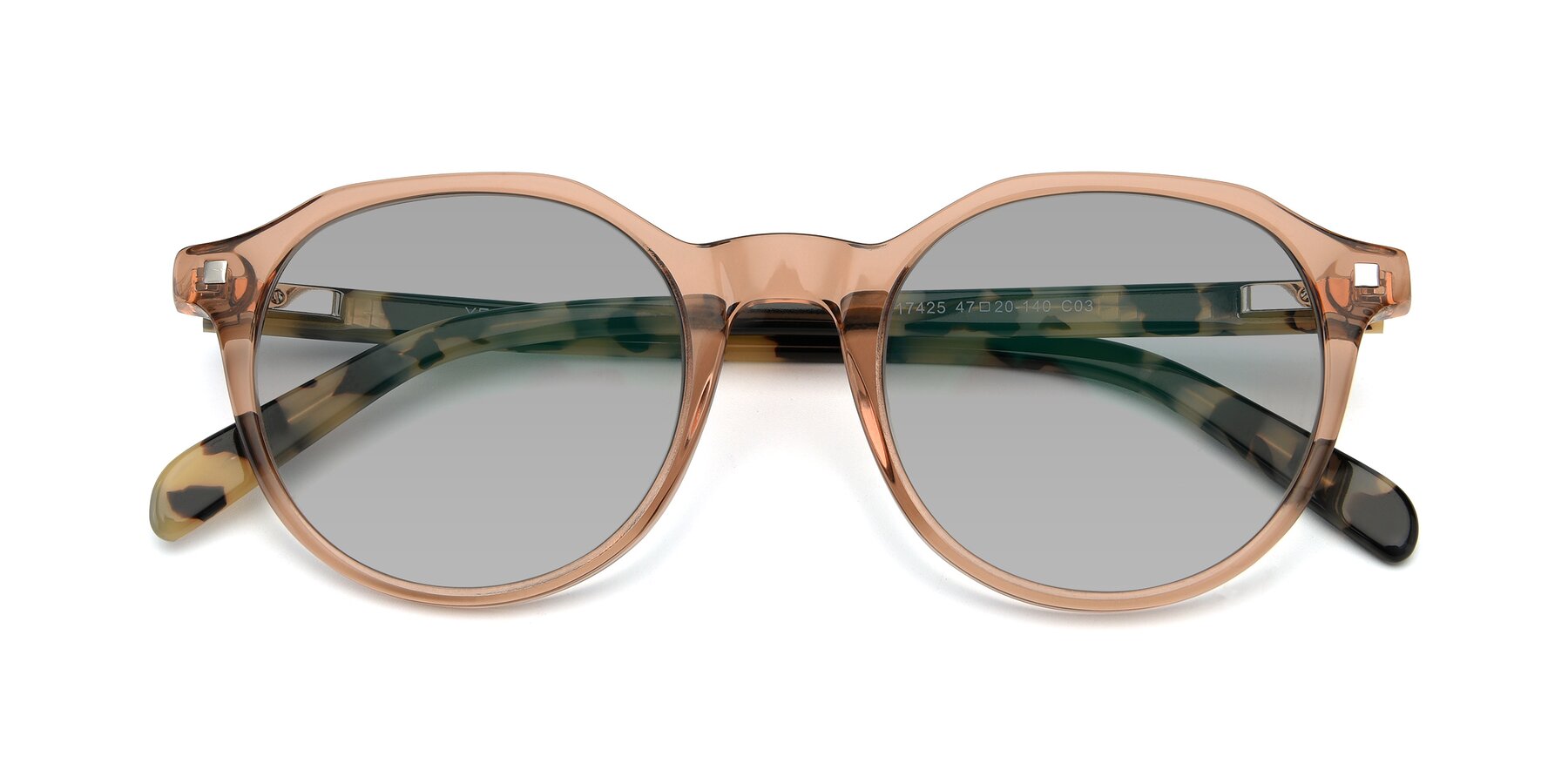 Folded Front of 17425 in Transparent Caramel with Light Gray Tinted Lenses